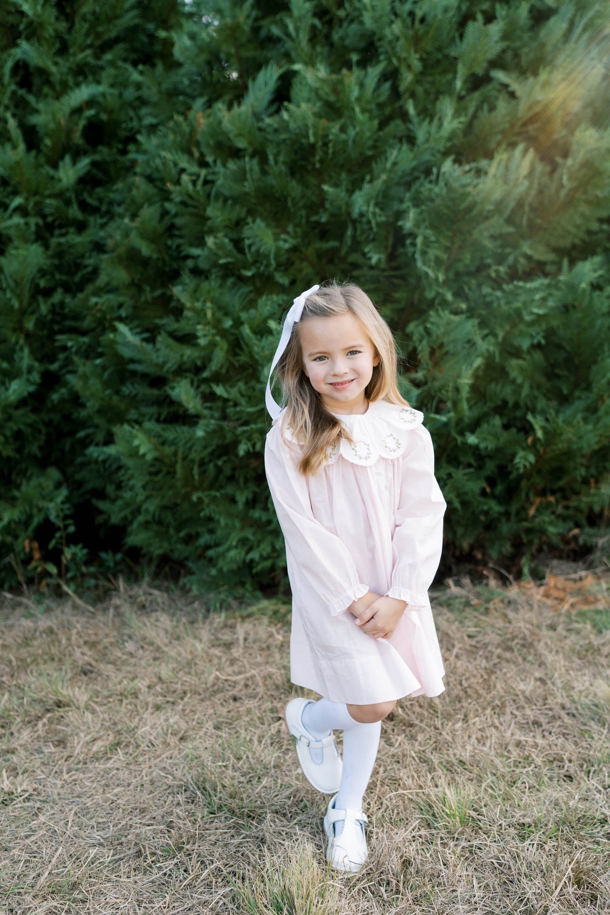 Chloe Dress - Blessings Pink Batiste Wreaths
