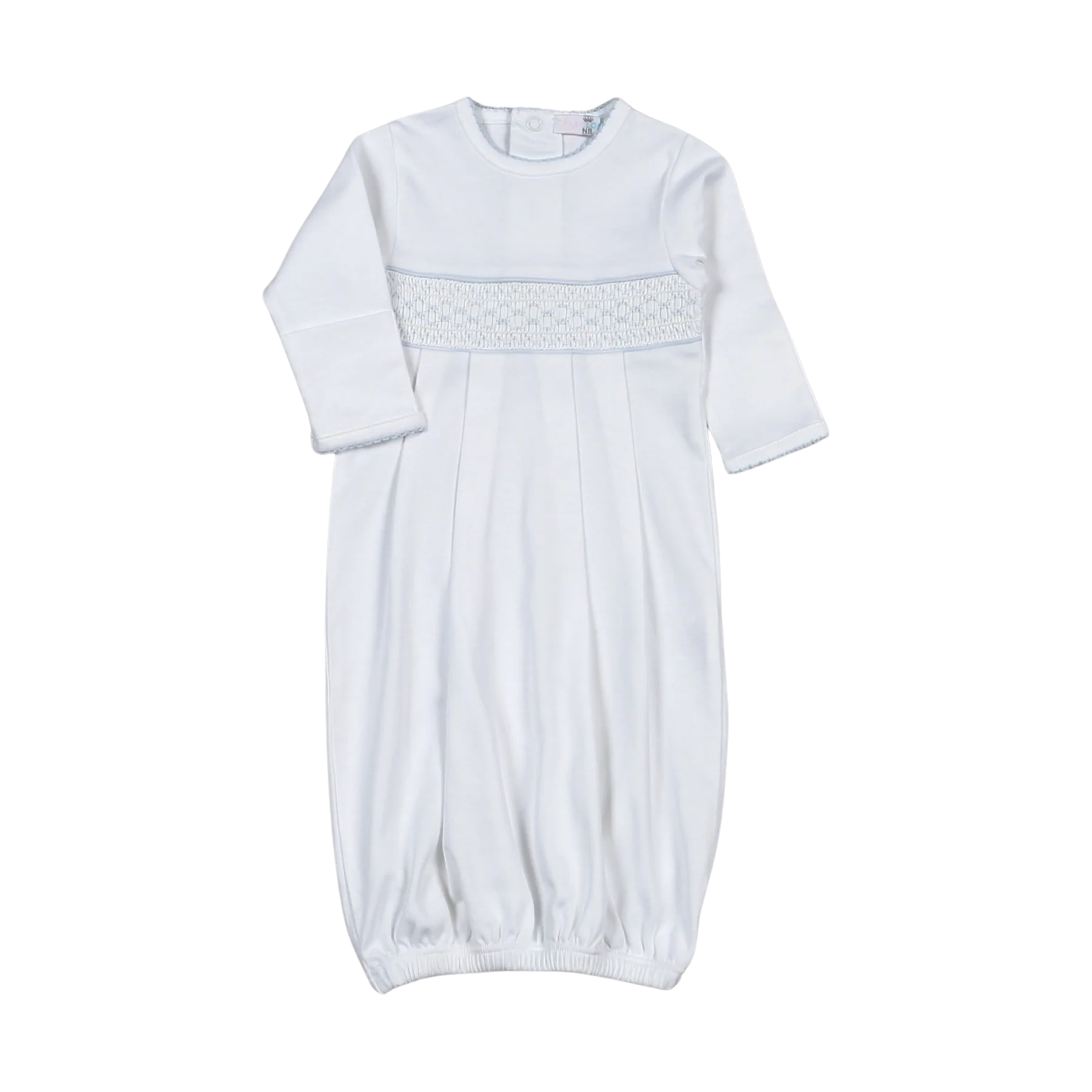 Baby Loren | Tim white/Blue Hand Smocked Pima Gown