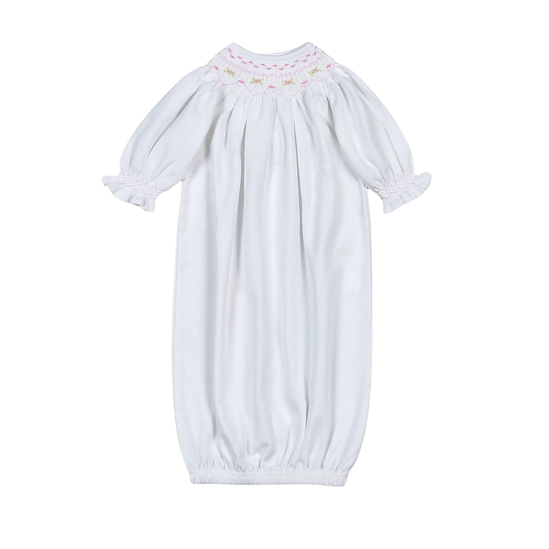 Baby Loren | Sally White/Pink Hand Smocked Bishop Pima Gown