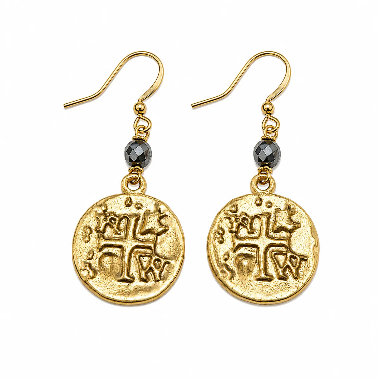 Coin on Natural Hematite Stone Earring