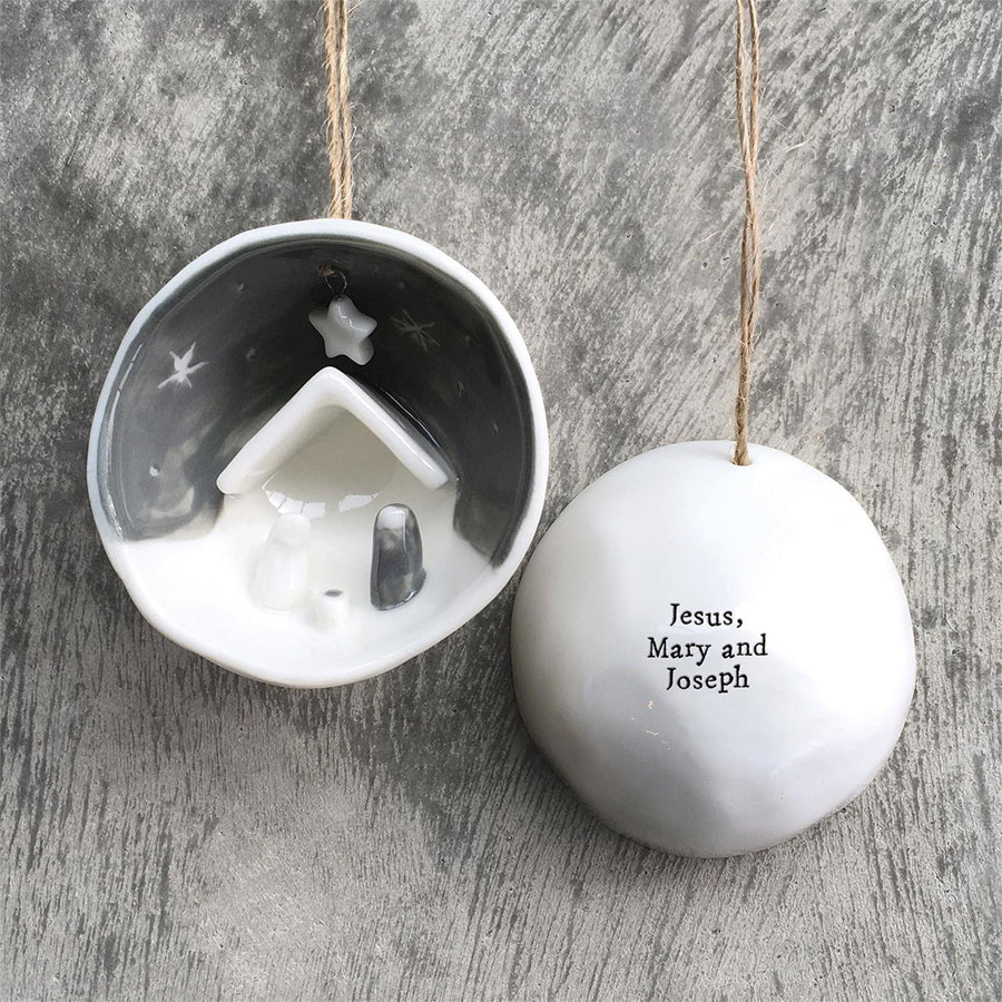 Twos Company | Nativity Half Circle Porcelain Ornament in Gift Box