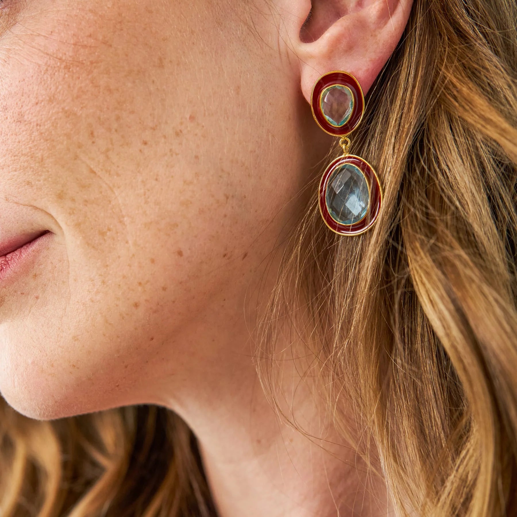Elaine Semi Precious Stone and Enamel Drop Earrings