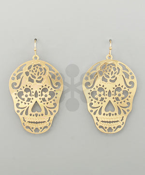 Stella | Filigree Rose Skull Earrings in Gold