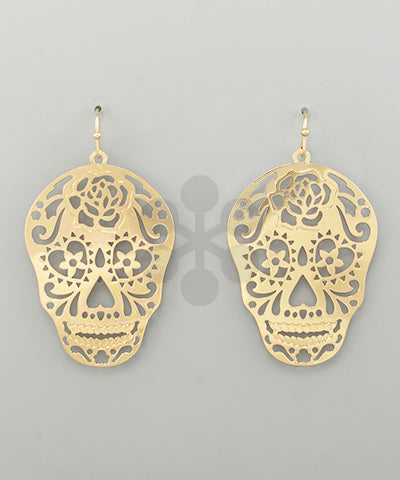 Stella | Filigree Rose Skull Earrings in Gold