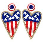 USA BEADED HEART EARRING