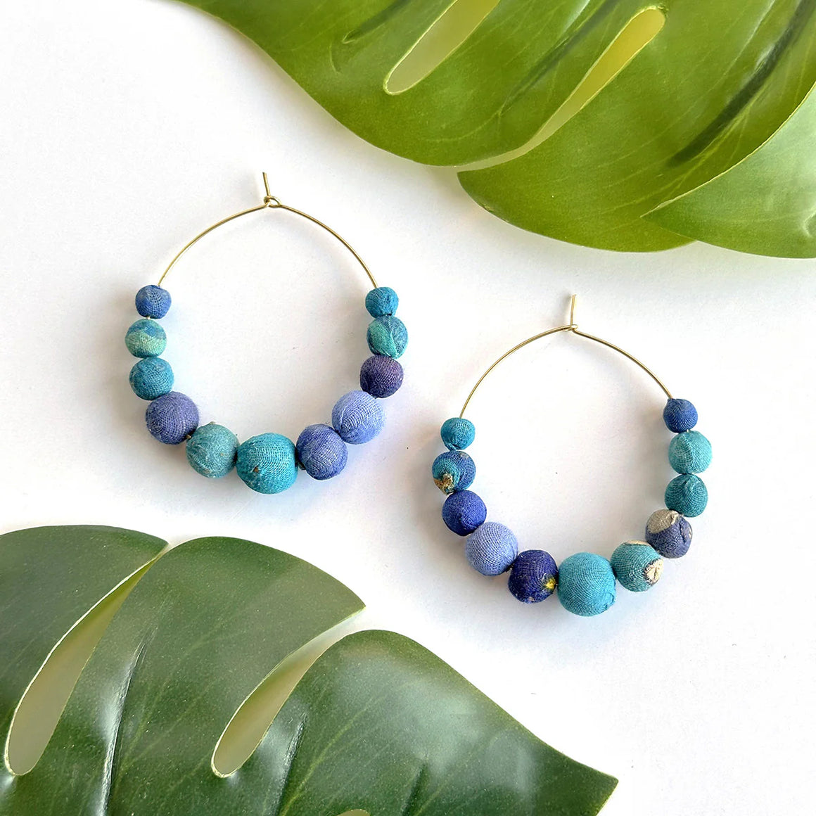 World Finds | Kantha Azure Graduated Hoops