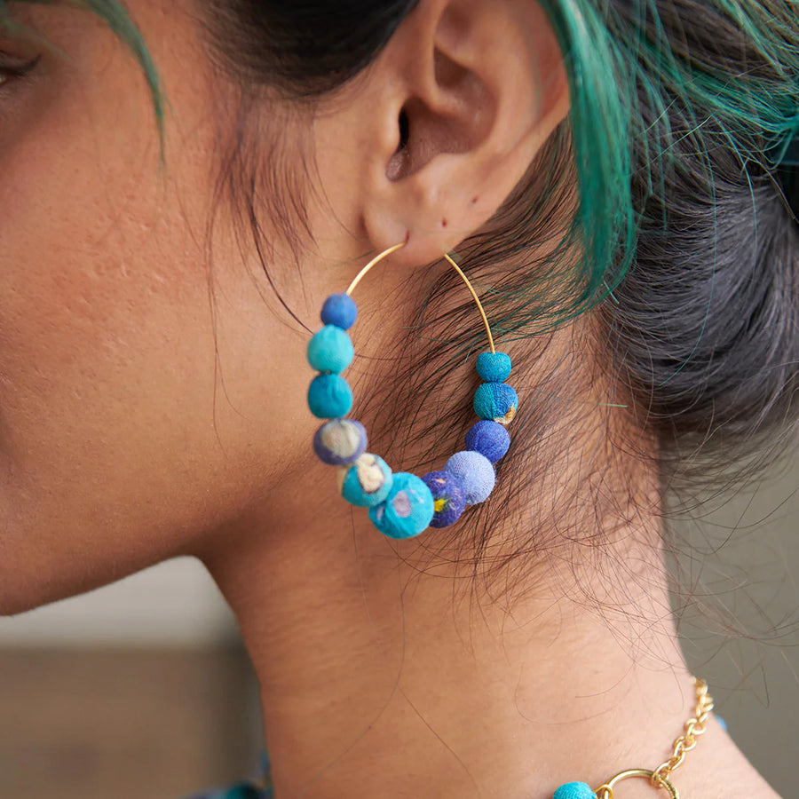 World Finds | Kantha Azure Graduated Hoops