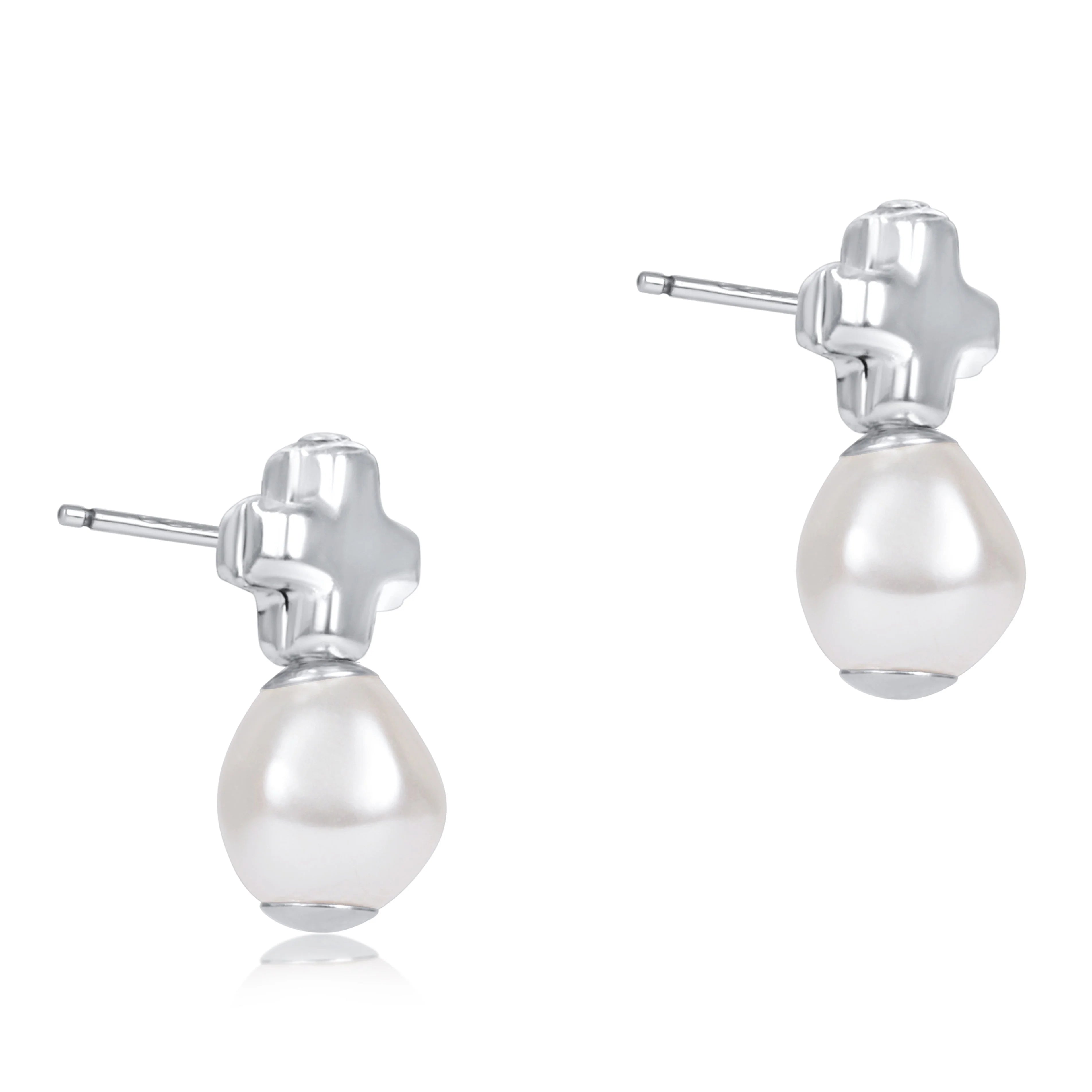 Signature Cross Sterling Stud - Pearl & Classic