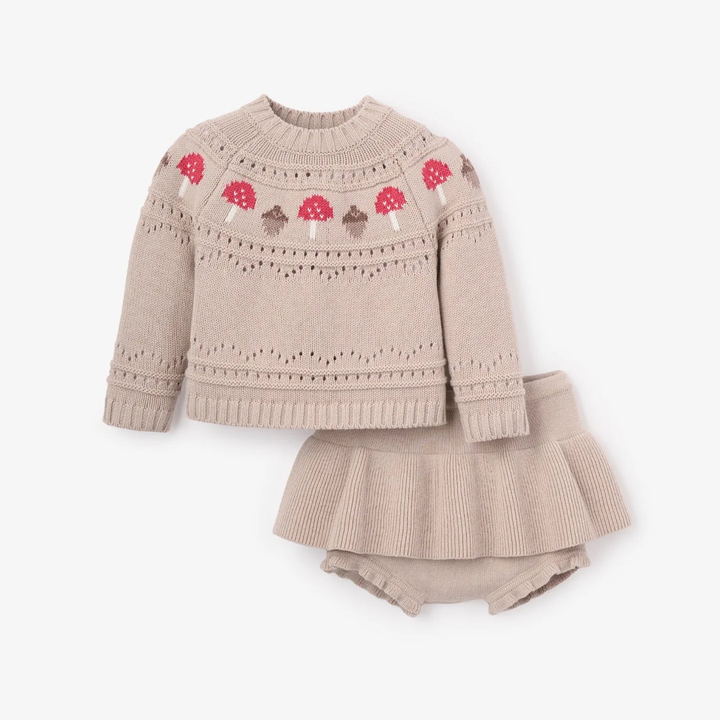Elegant Baby | Mushroom Fairisle Knit Sweater + Knit Skirt Set