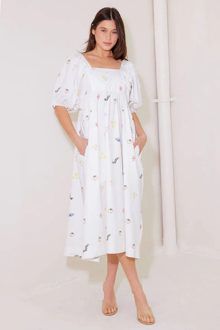 THE WORLD IS YOURS WOVEN MIDI DRESS