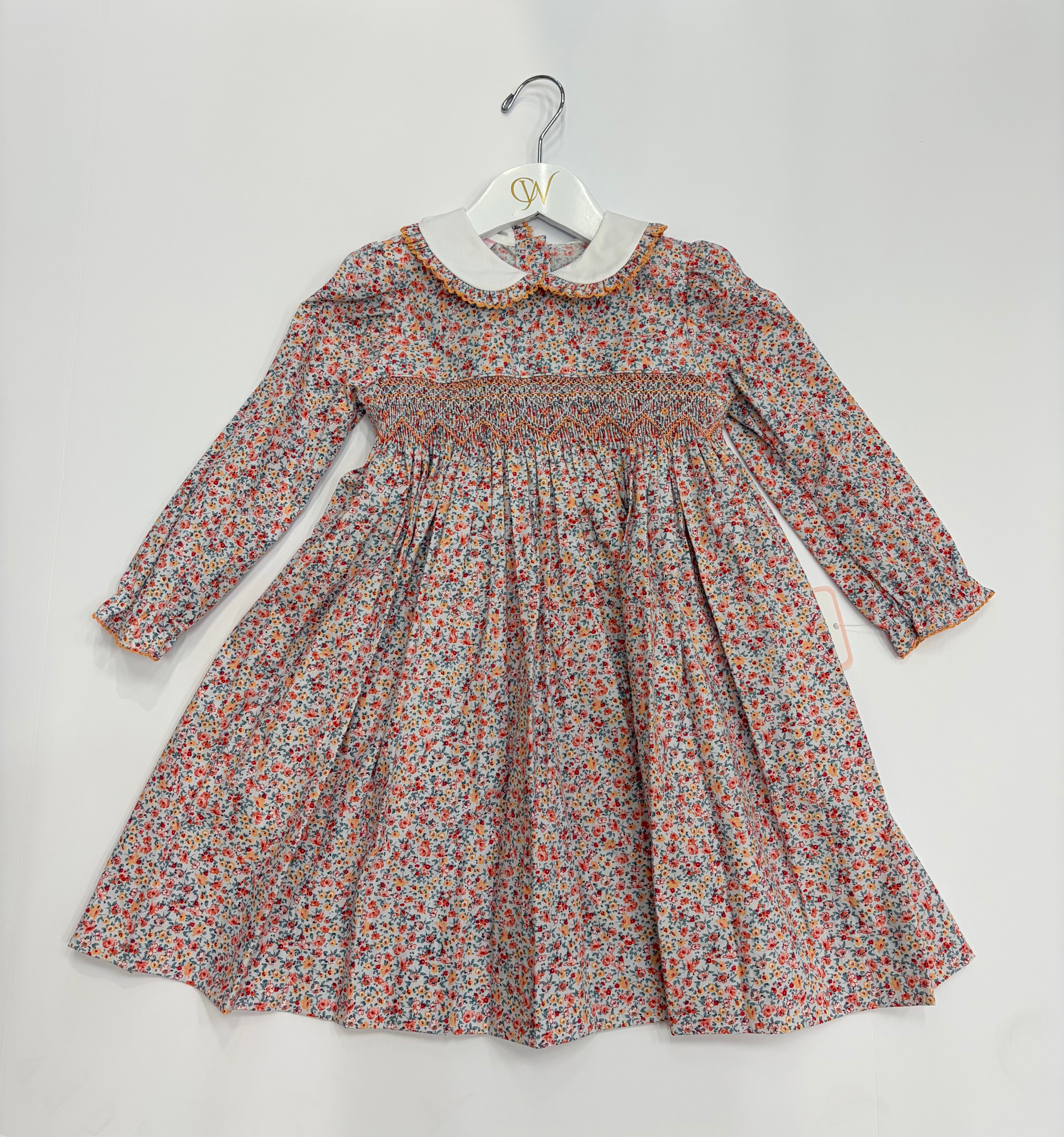 Alice Long-sleeve Light Blue & Orange Print Dress