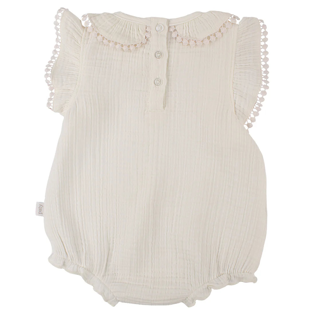 Organic Cotton Muslin Baby Girl Bubble with Pom Pom Trim