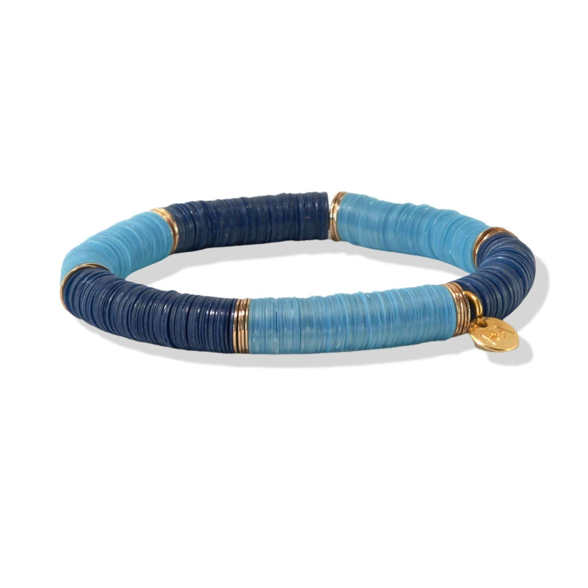 Joan Two Color Block Stretch Bracelet - Navy + Light Blue