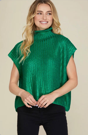 Frances Green Metallic Short Sleeve Sweater