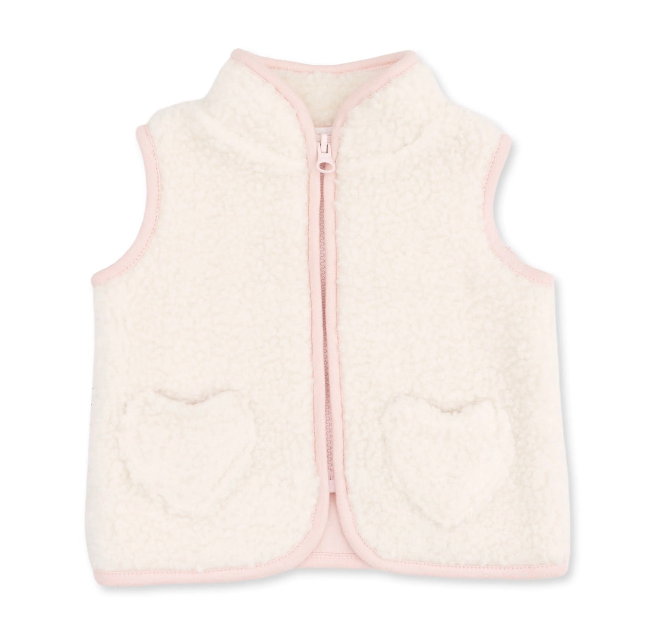 Sherpa Zip Vest wih Heart Pockets - Pink