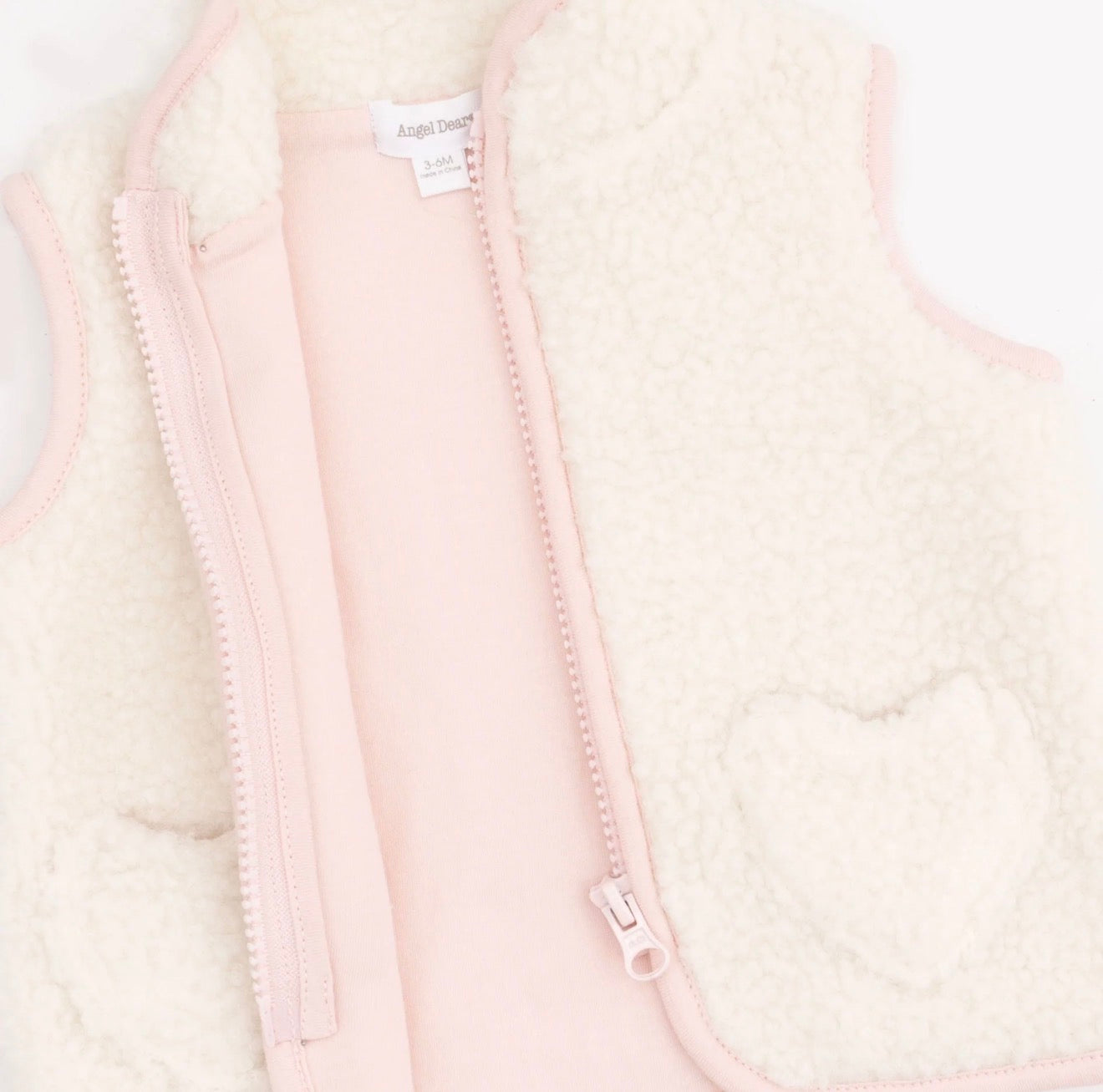 Sherpa Zip Vest wih Heart Pockets - Pink