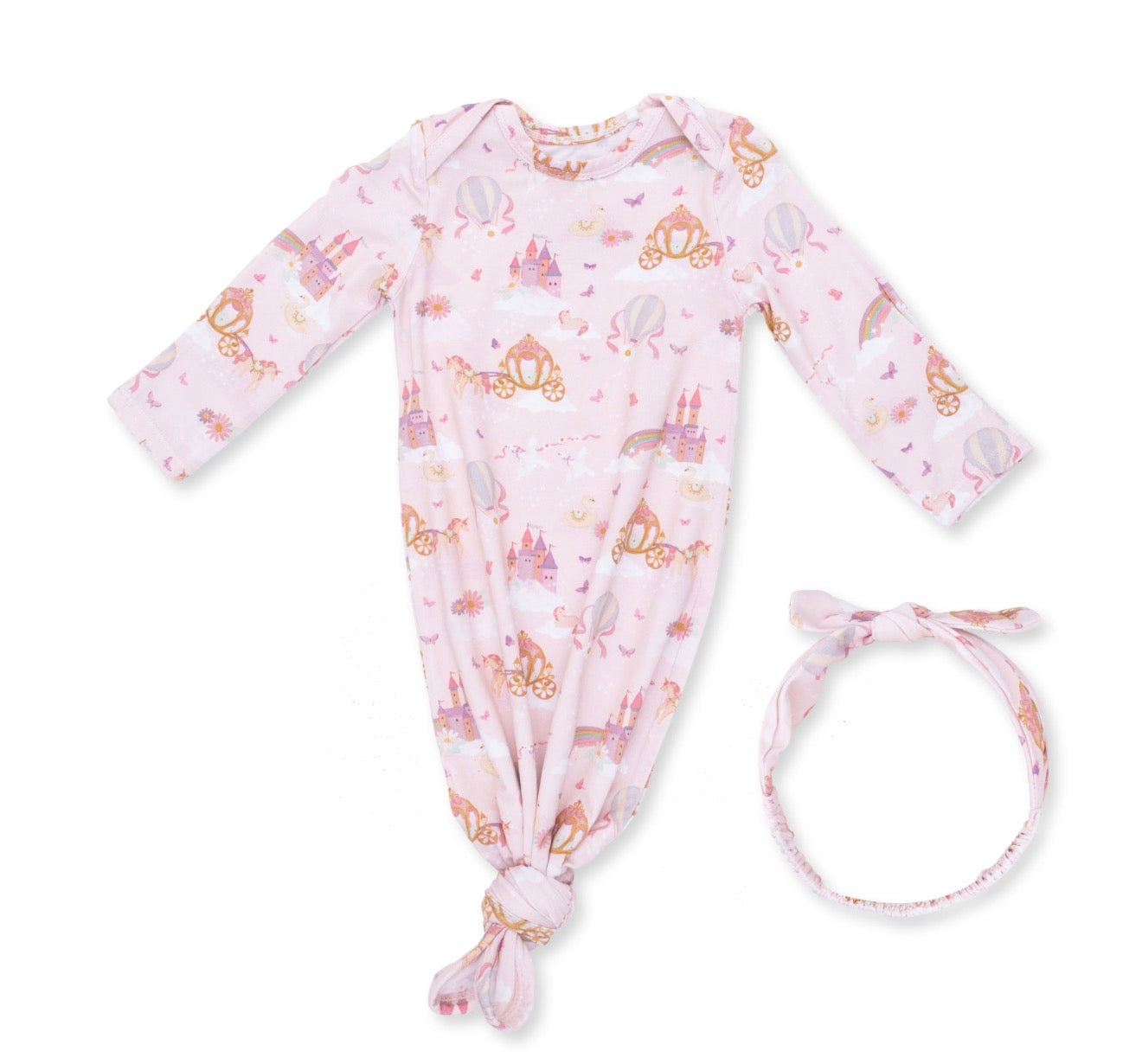 Princess Unicorns & Castle Knotted Gown & Knotted Hat Set