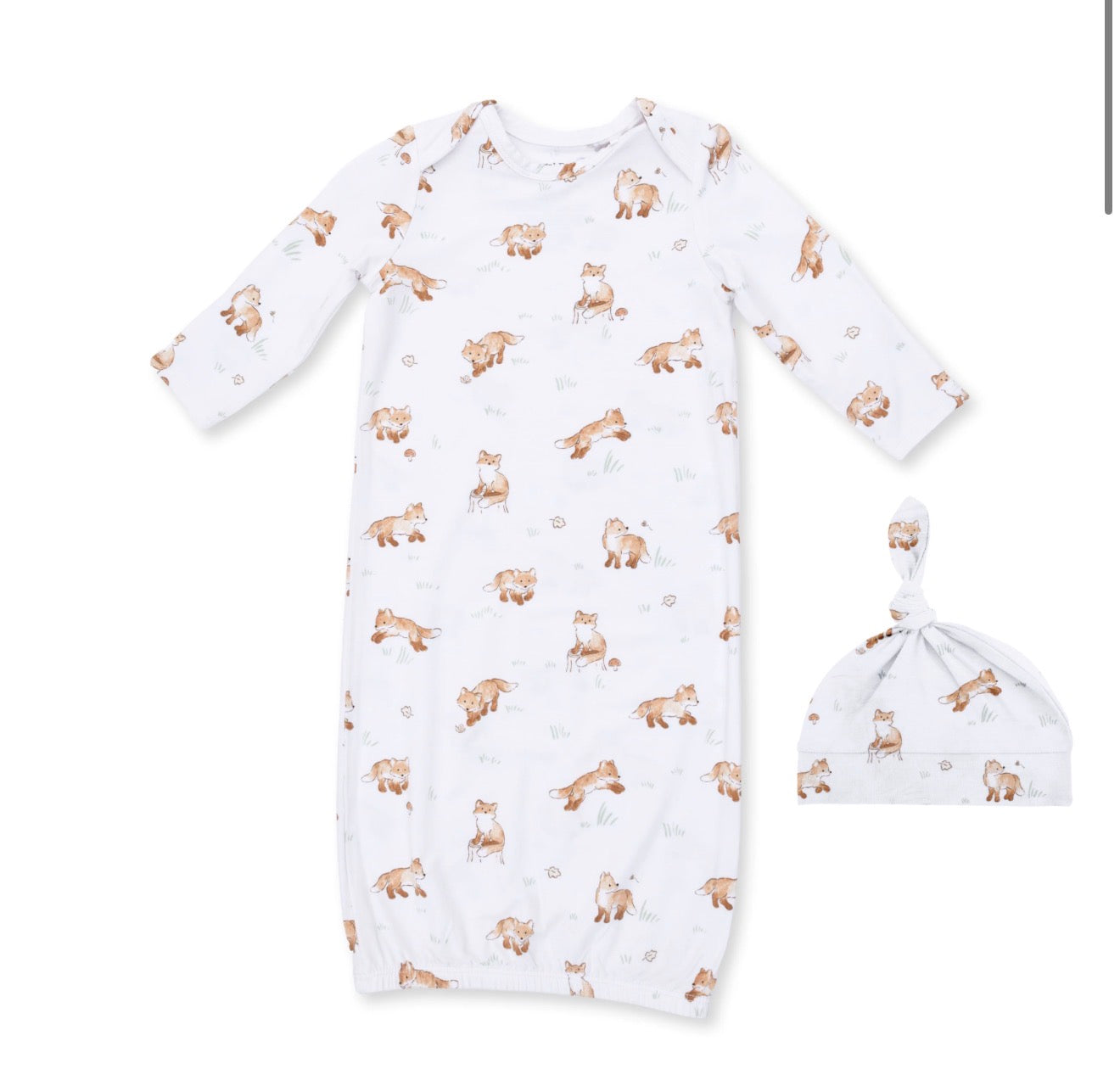 Little Explorer Fox- Lap Shoulder Knotted Gown & Knotted Hat Set