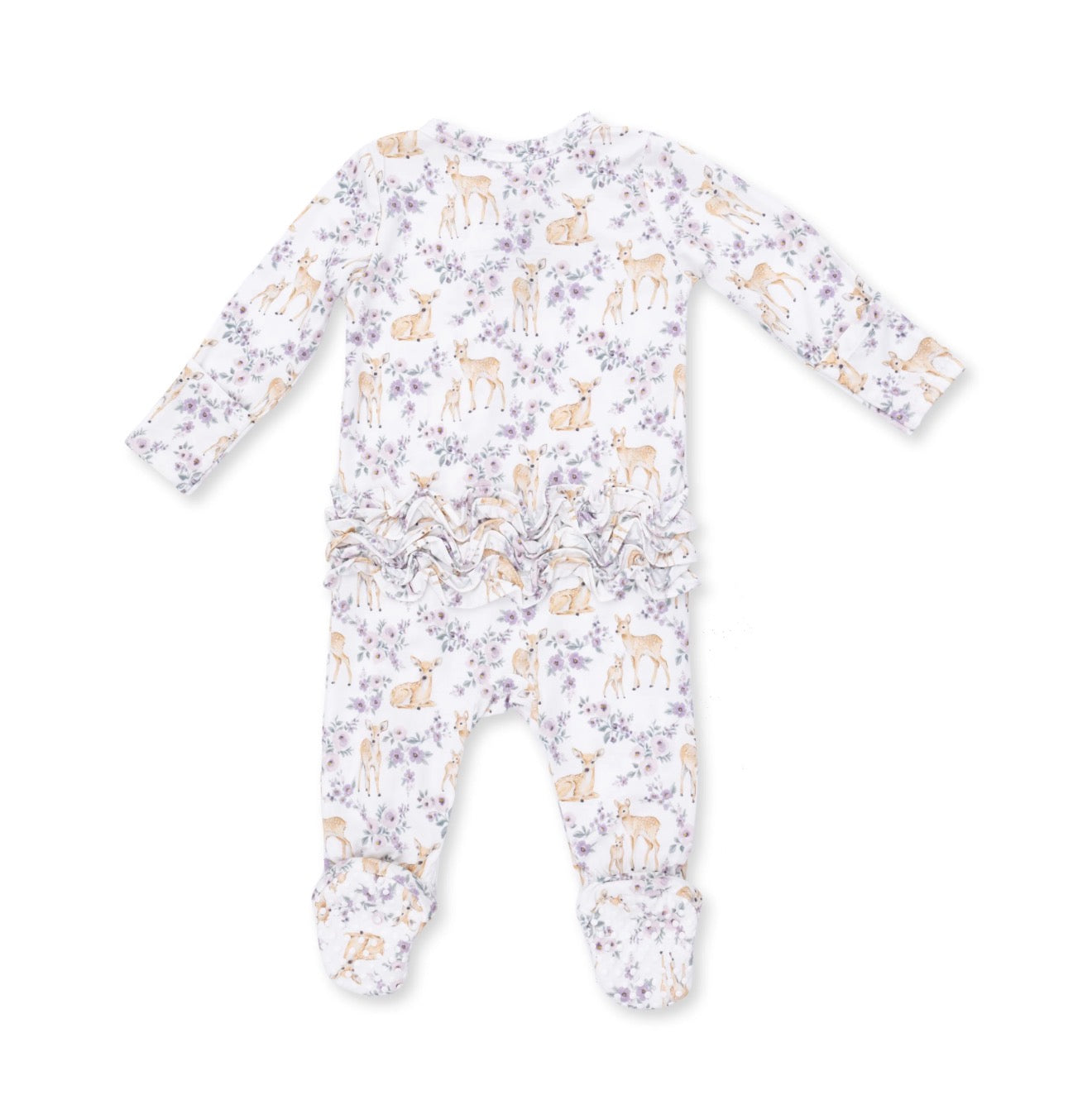 Floral Deer 2 Way Ruffle Back Zipper Footie