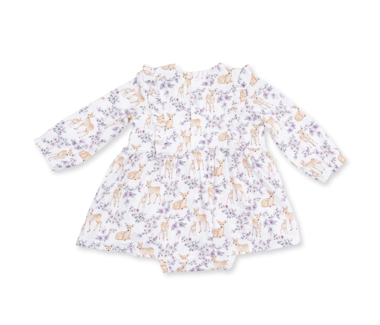 Floral Deer Long Sleeve Ruffle Bodysuit Dress