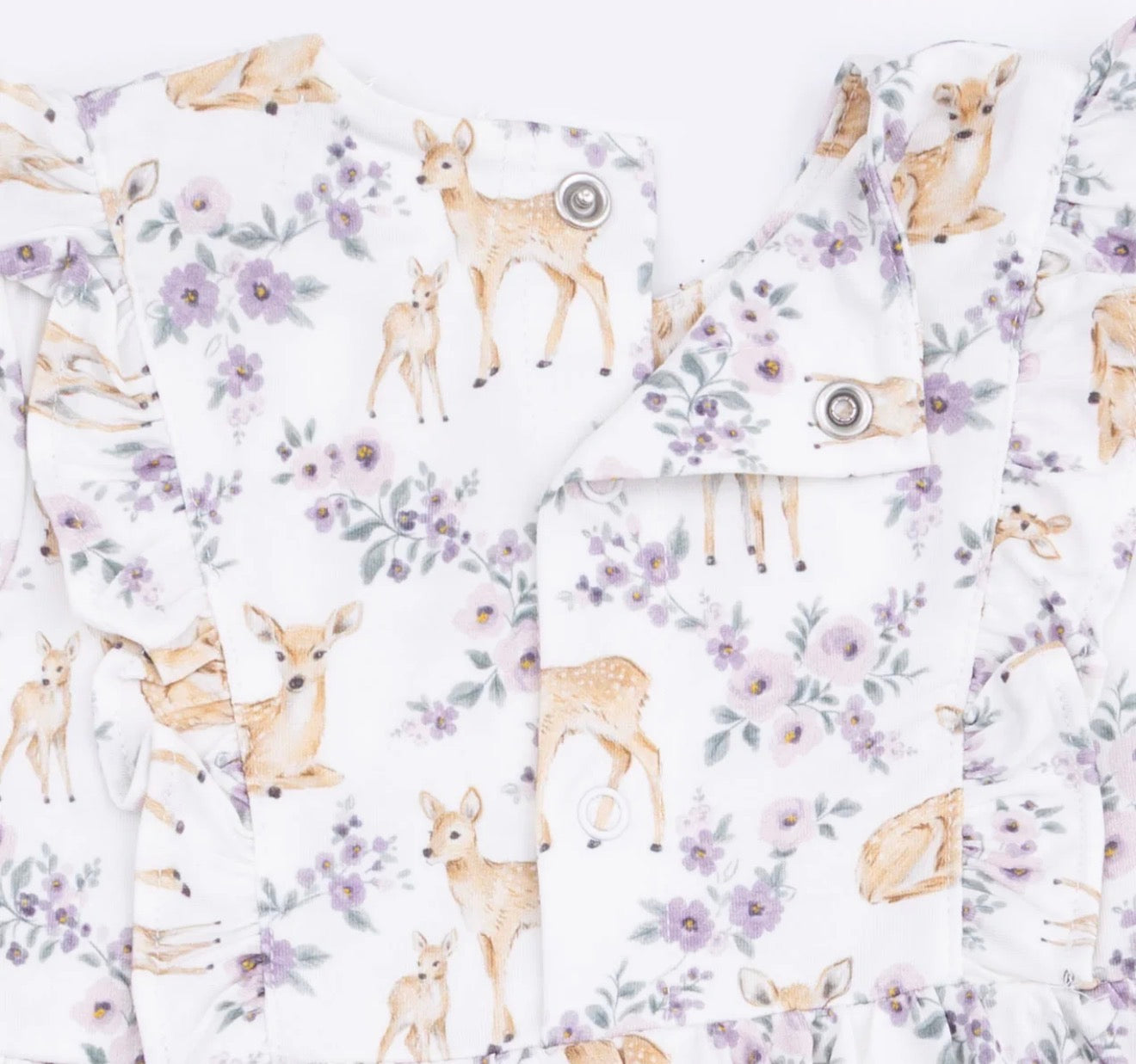 Floral Deer Long Sleeve Ruffle Bodysuit Dress