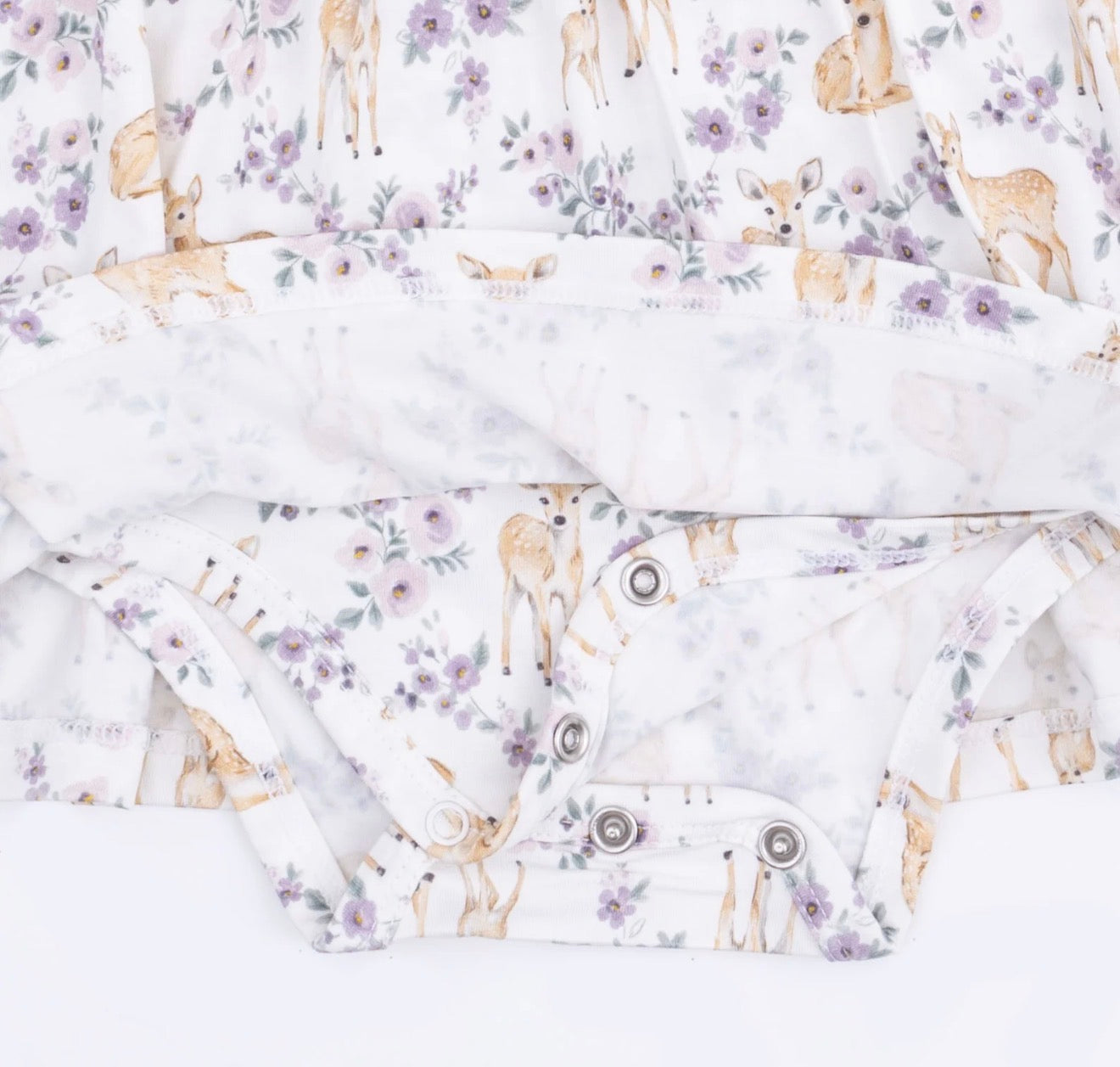 Floral Deer Long Sleeve Ruffle Bodysuit Dress