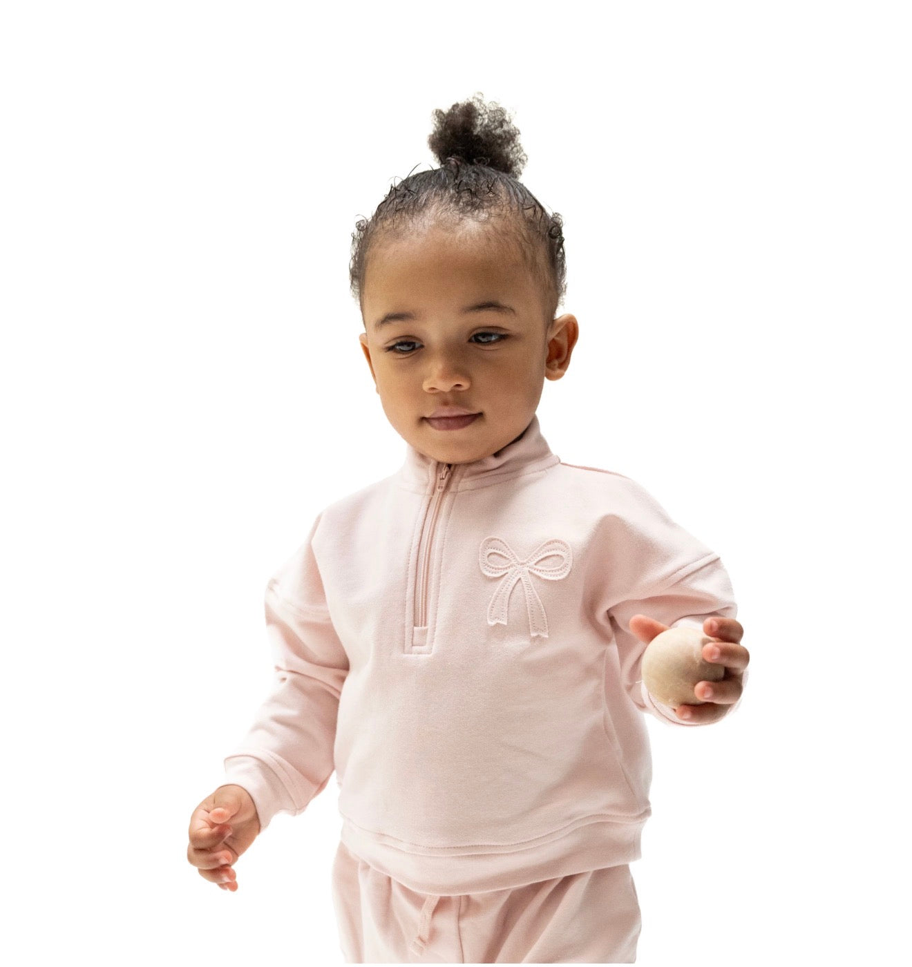 Veiled Pink Bows Half Zip Sweatshirt & Sweat Pant Set