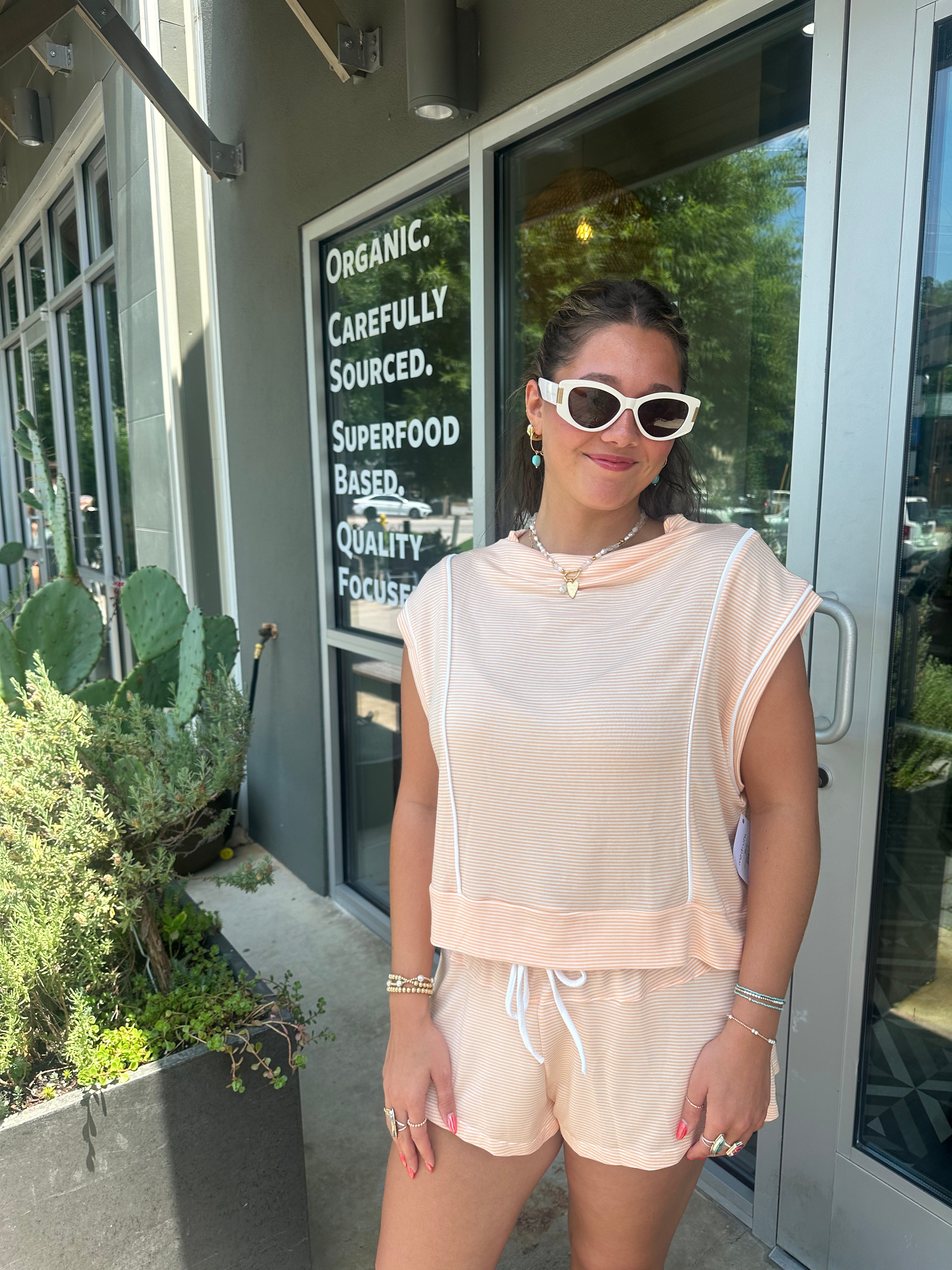 Madison Orange and White Striped Short Set