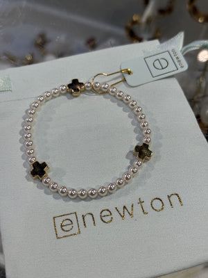 eNewton extends | Signature Cross Pearl Pattern 4mm Bead Bracelet - Gold