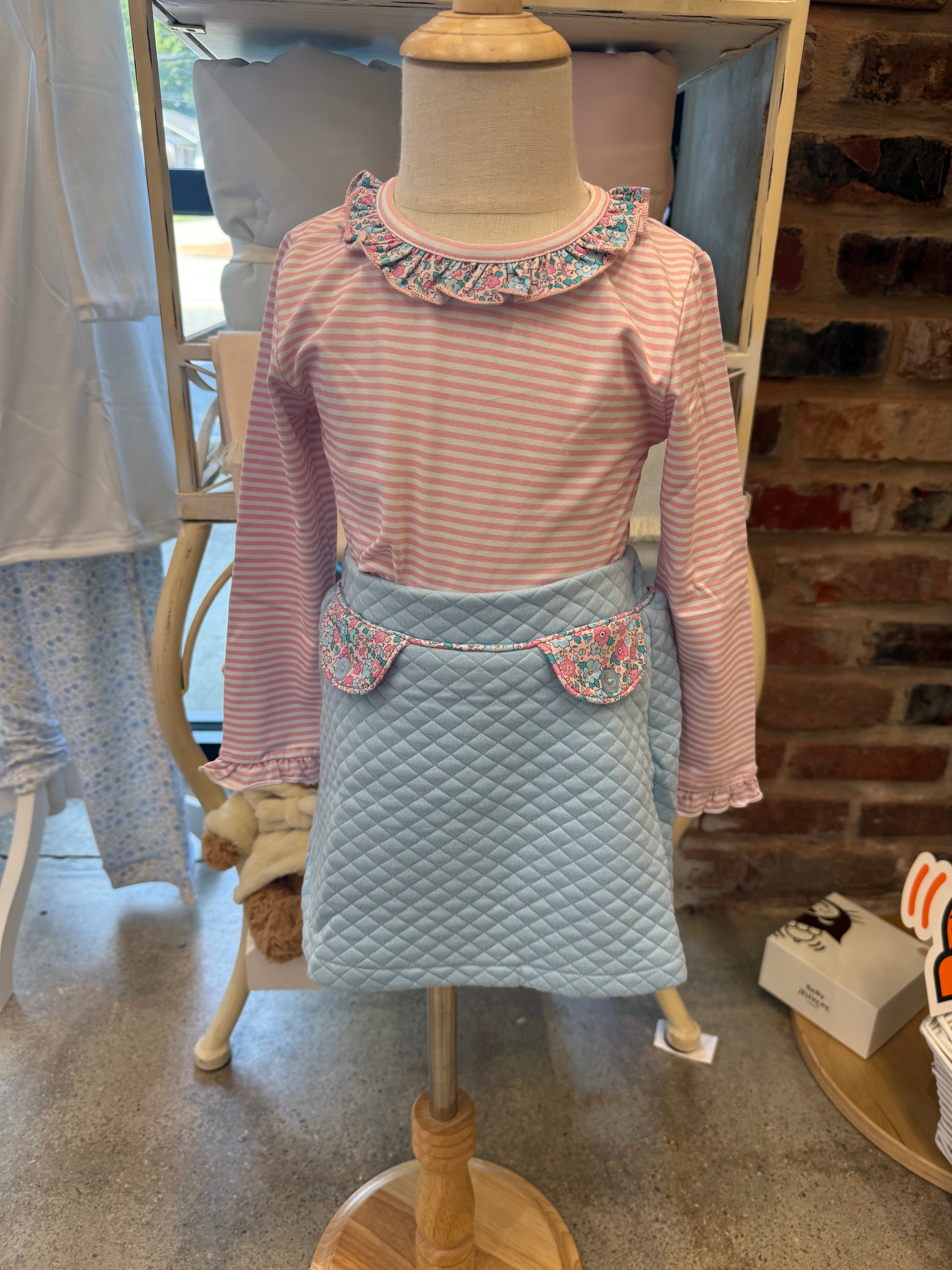 Pink Liberty Stripe Quilted Skort Set