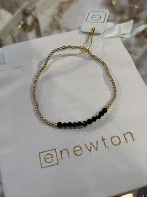 eNewton | Gold Bliss 2mm Bead Bracelet - Faceted Onyx