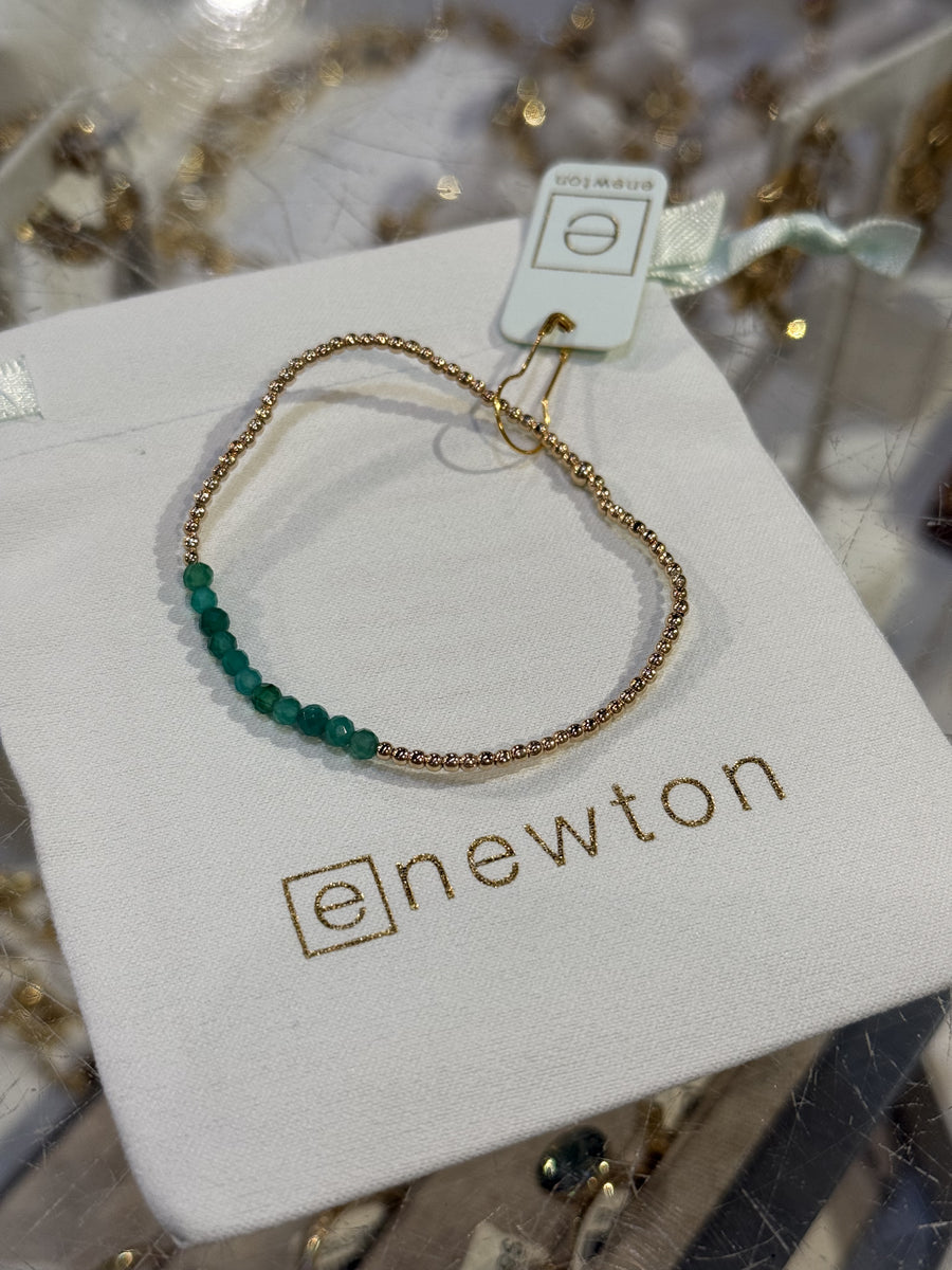 eNewton | Gold Bliss 2mm Bead Bracelet - Green Onyx