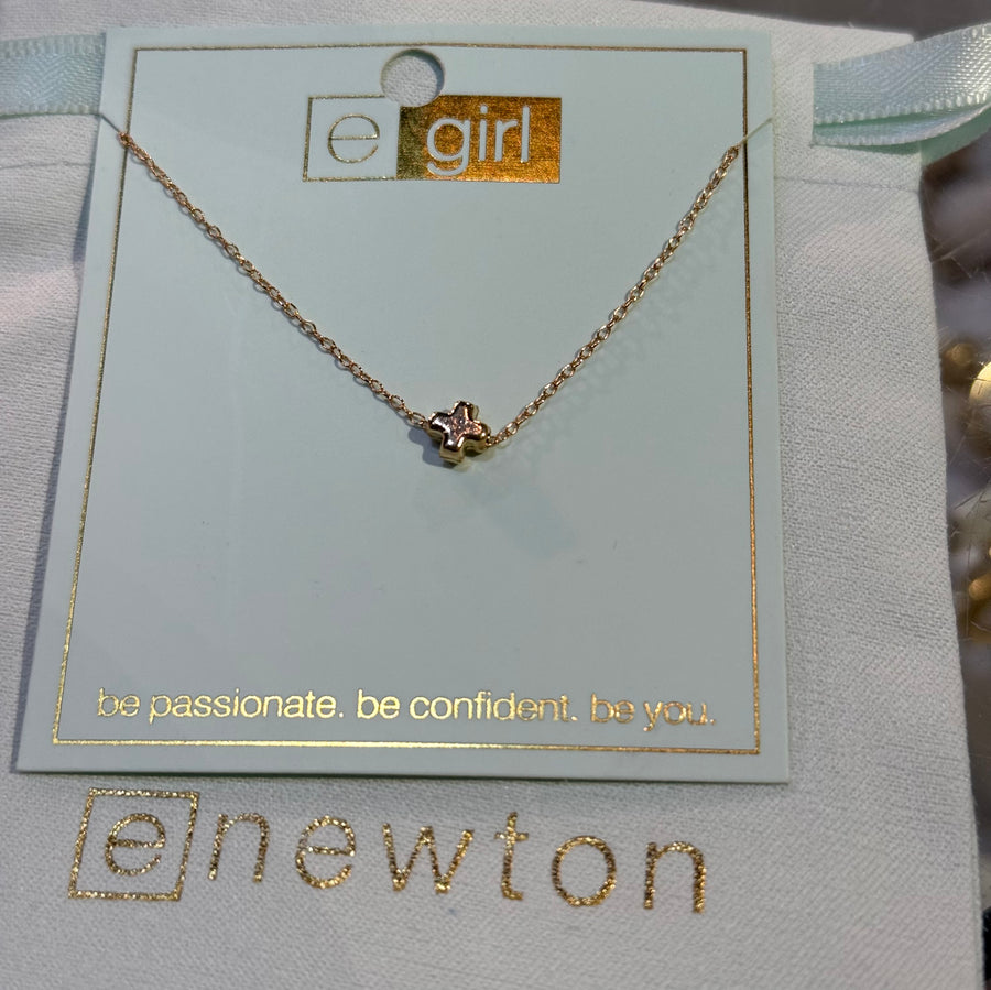 eNewton | egirl 14" Necklace Signature Cross Small Gold