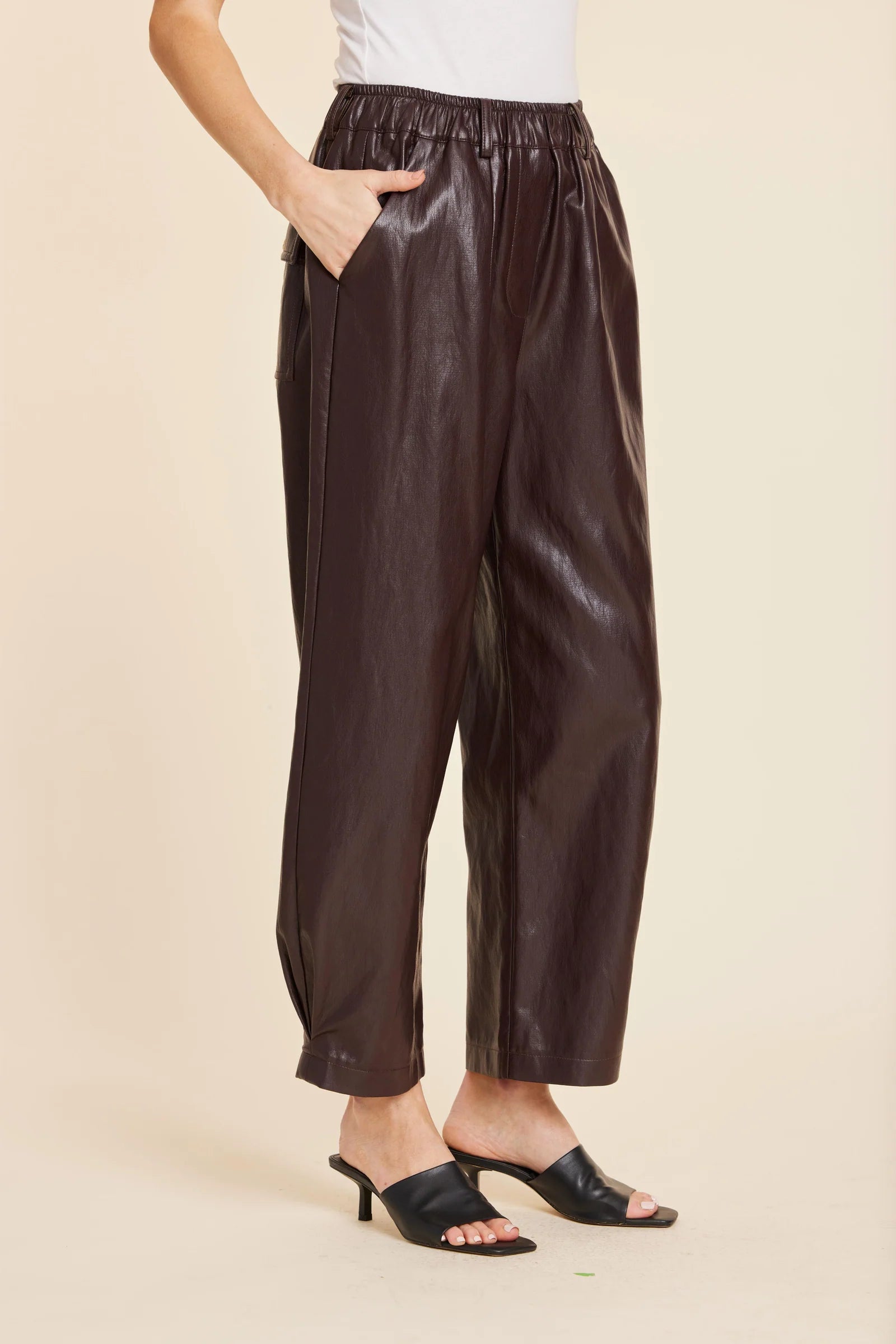 Melissa Faux Leather Barrel Leg Pant in Burgundy