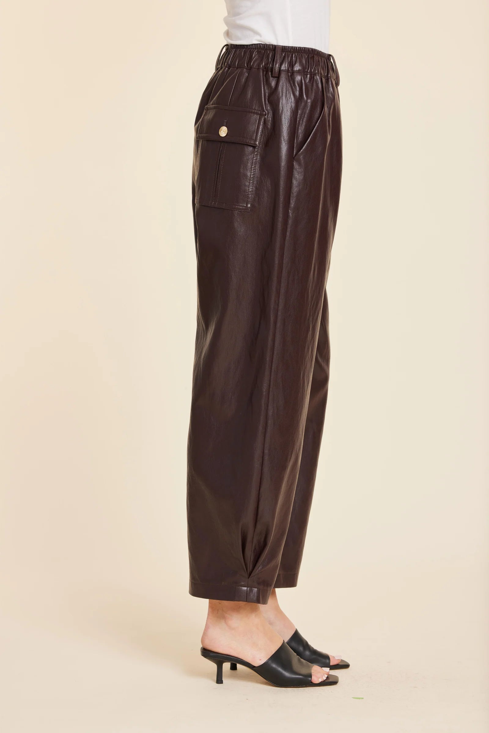 Melissa Faux Leather Barrel Leg Pant in Burgundy
