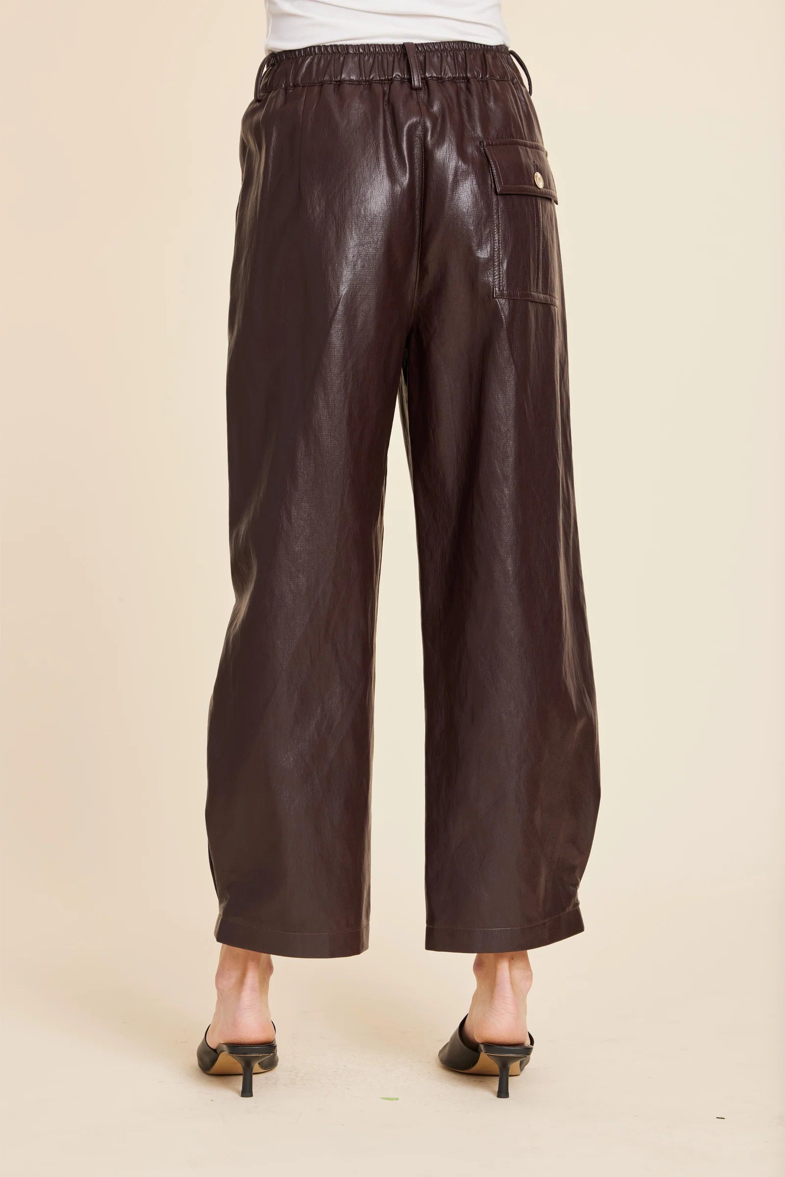 Melissa Faux Leather Barrel Leg Pant in Burgundy