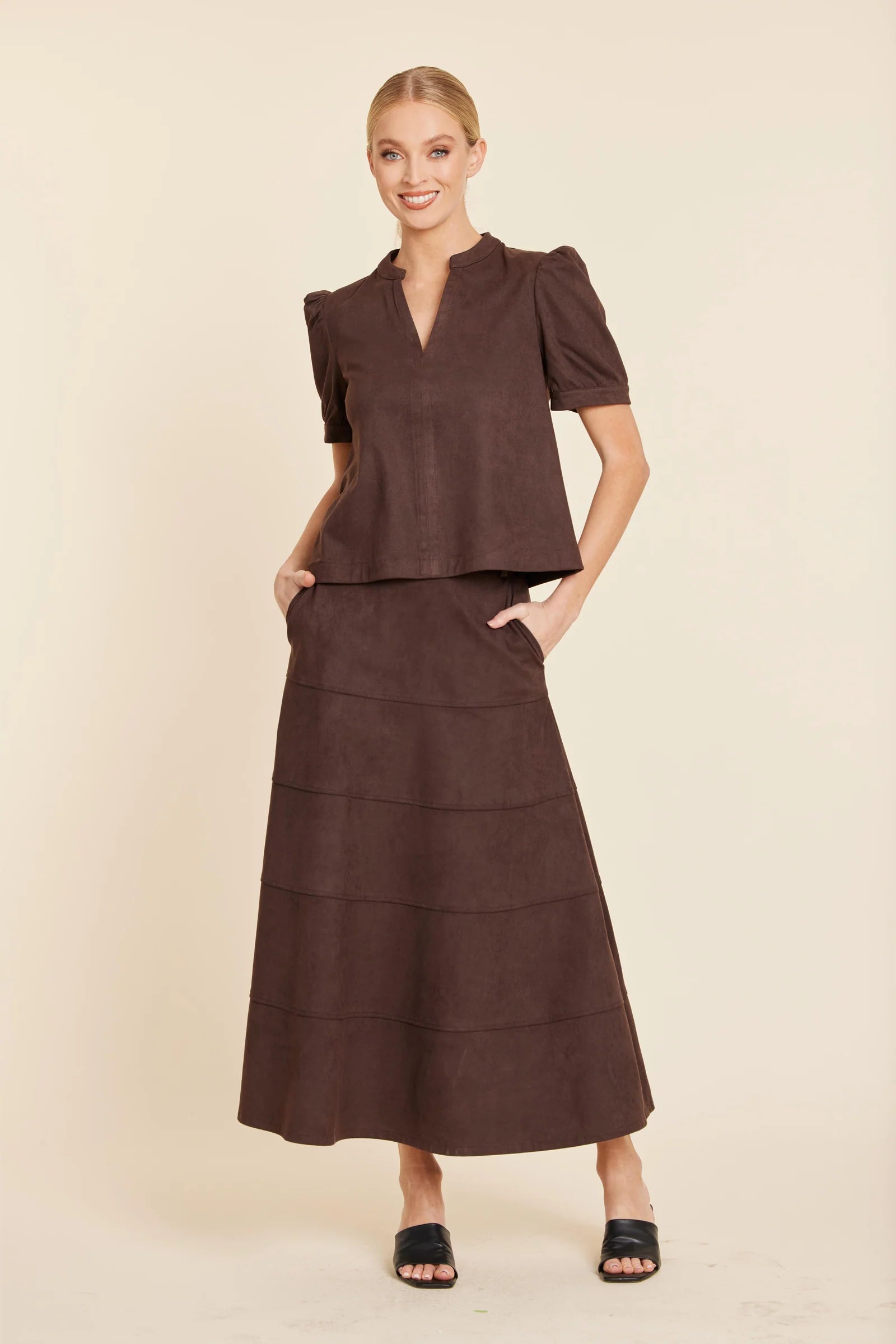 Isabella Faux Suede Coffee Skirt