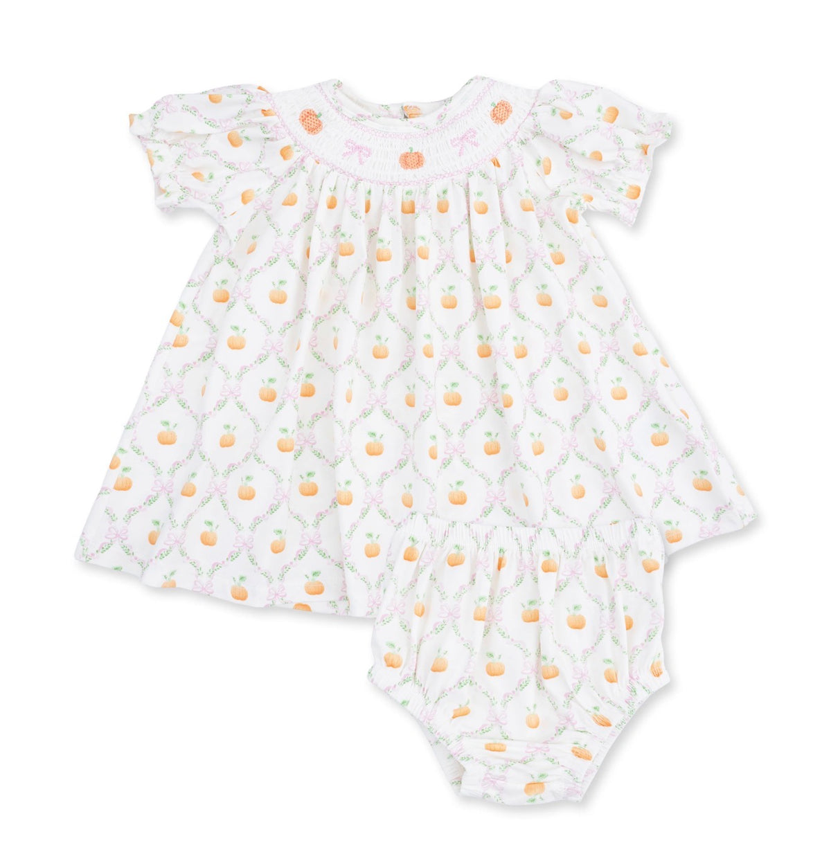 Pretty Pumpkin Trellis - Jane Puff Sleeve Bishop Dress & Bloomer