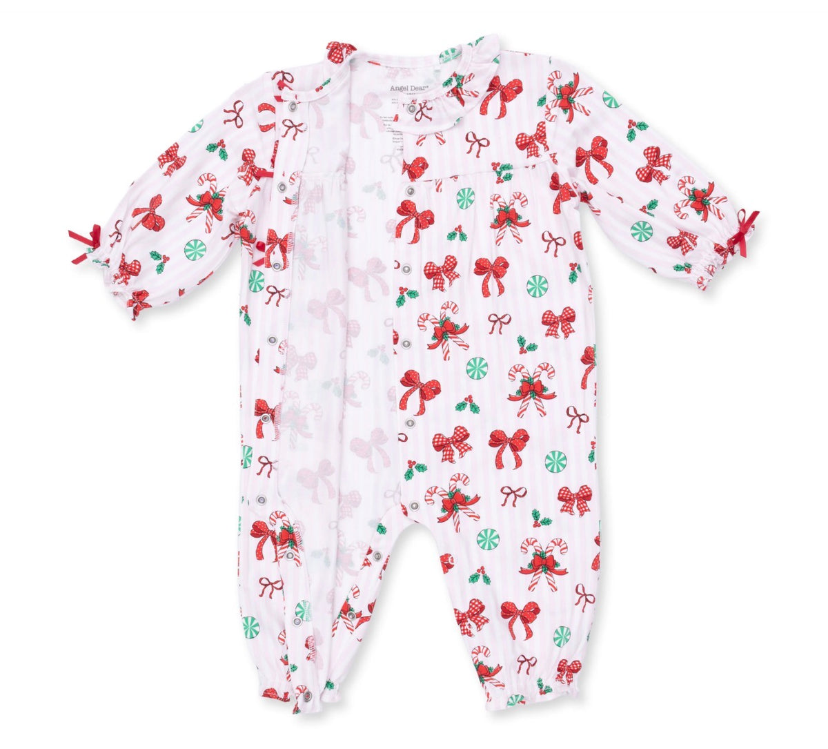 Bows & Candy Canes Long Sleeve Ruffle Collar Romper