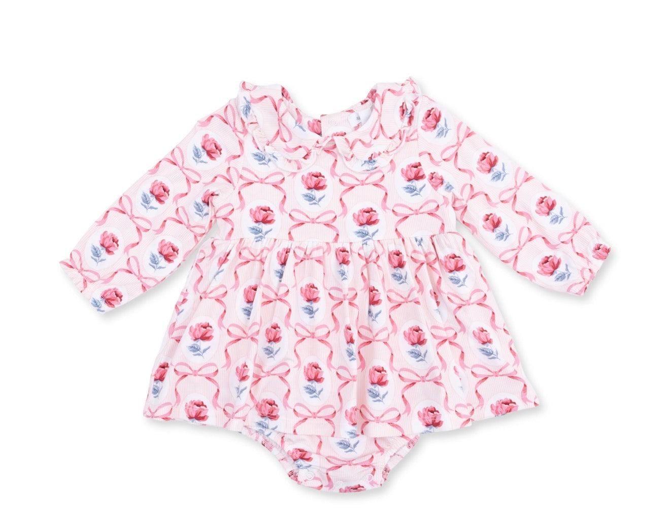 Leslie Rose Long Sleeve Peter Pan Ruffle Collar Bubble with Skirt