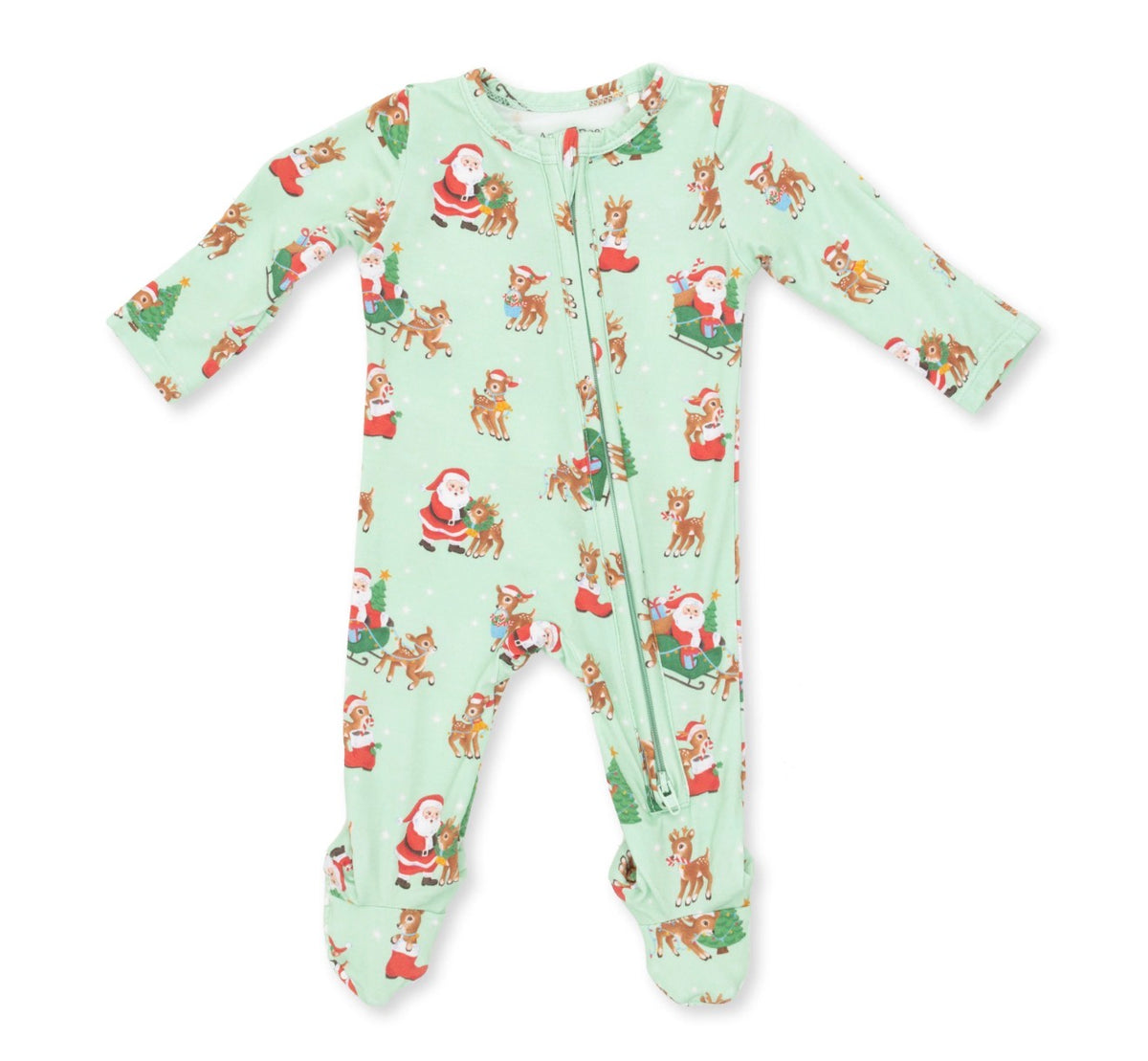 Vintage Reindeer & Santa Uni 2 Way Zipper Footie