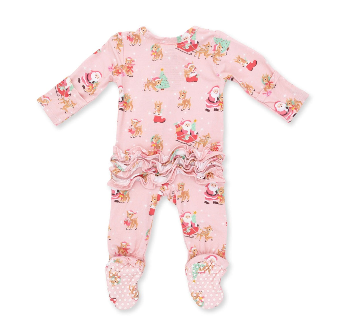 Vintage Reindeer & Santa Pink 2 Way Zipper Footie