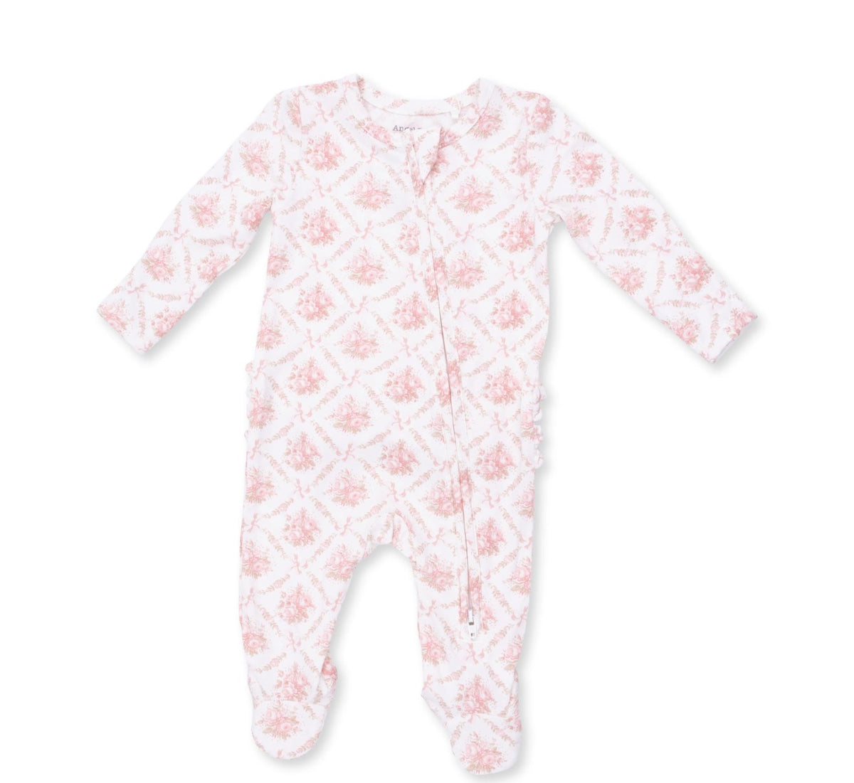 Rose Bow Lattice 2-Way Ruffle Zipper Footie