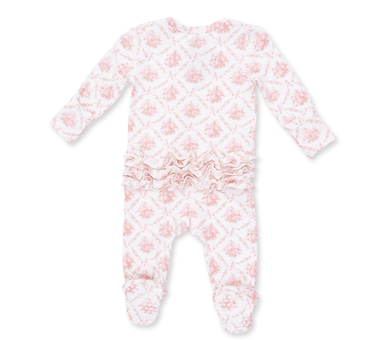 Rose Bow Lattice 2-Way Ruffle Zipper Footie