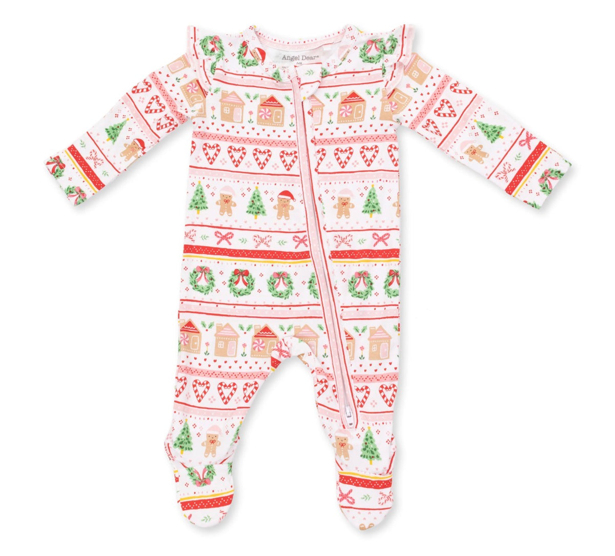 Gingerbread Fair Isle Pink 2-Way Ruffle Zipper Footie