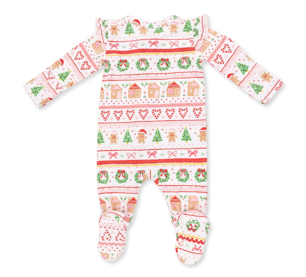 Gingerbread Fair Isle Pink 2-Way Ruffle Zipper Footie