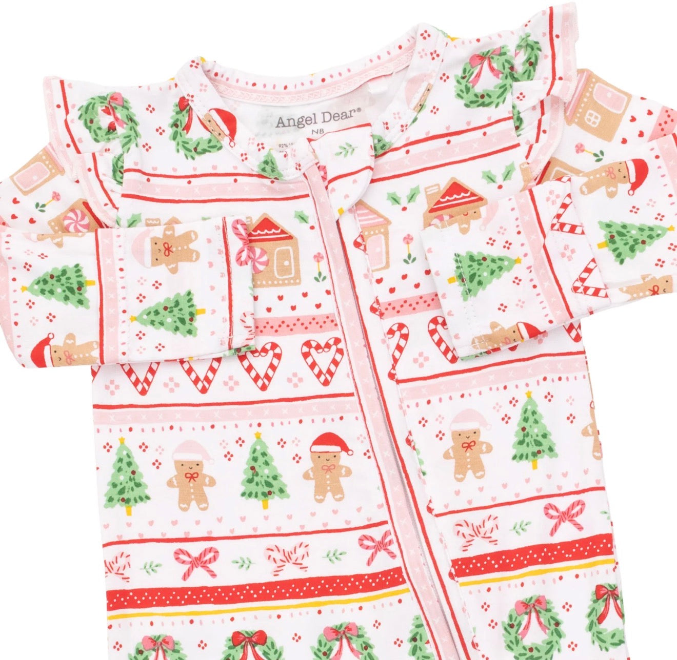 Gingerbread Fair Isle Pink 2-Way Ruffle Zipper Footie