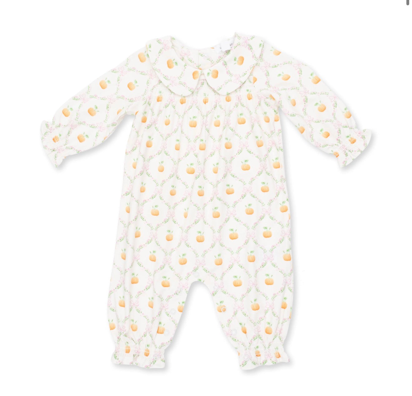 Pretty Pumpkin Trellis Smocked Long Sleeve Romper
