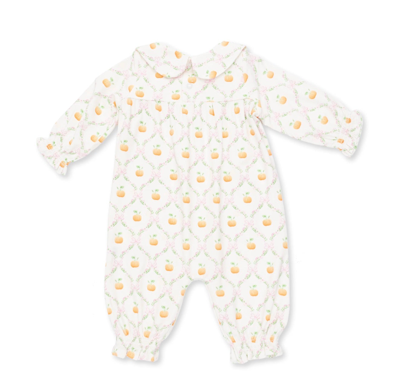 Pretty Pumpkin Trellis Smocked Long Sleeve Romper