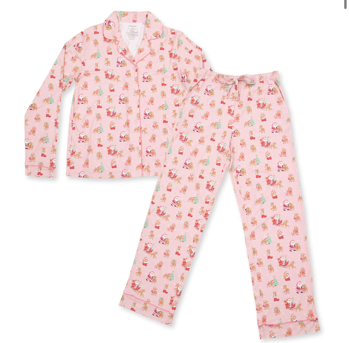 Vintage Reindeer & Santa Pink Adult Long Sleeve PJ's